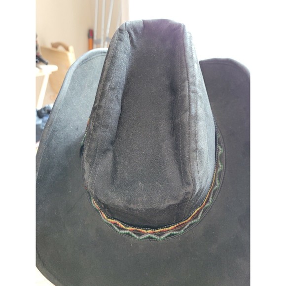 VTG UNITED HATTERS CAP & MILLINERY Black Suede COWBOY HAT SZ XL Colorful Band - Picture 6 of 12